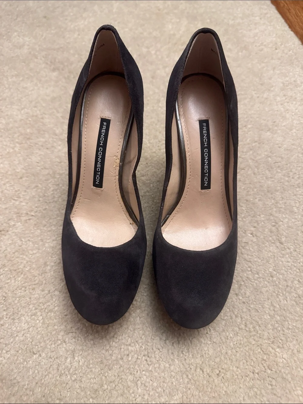 French Connection Black Suede Round-Toe Pumps
